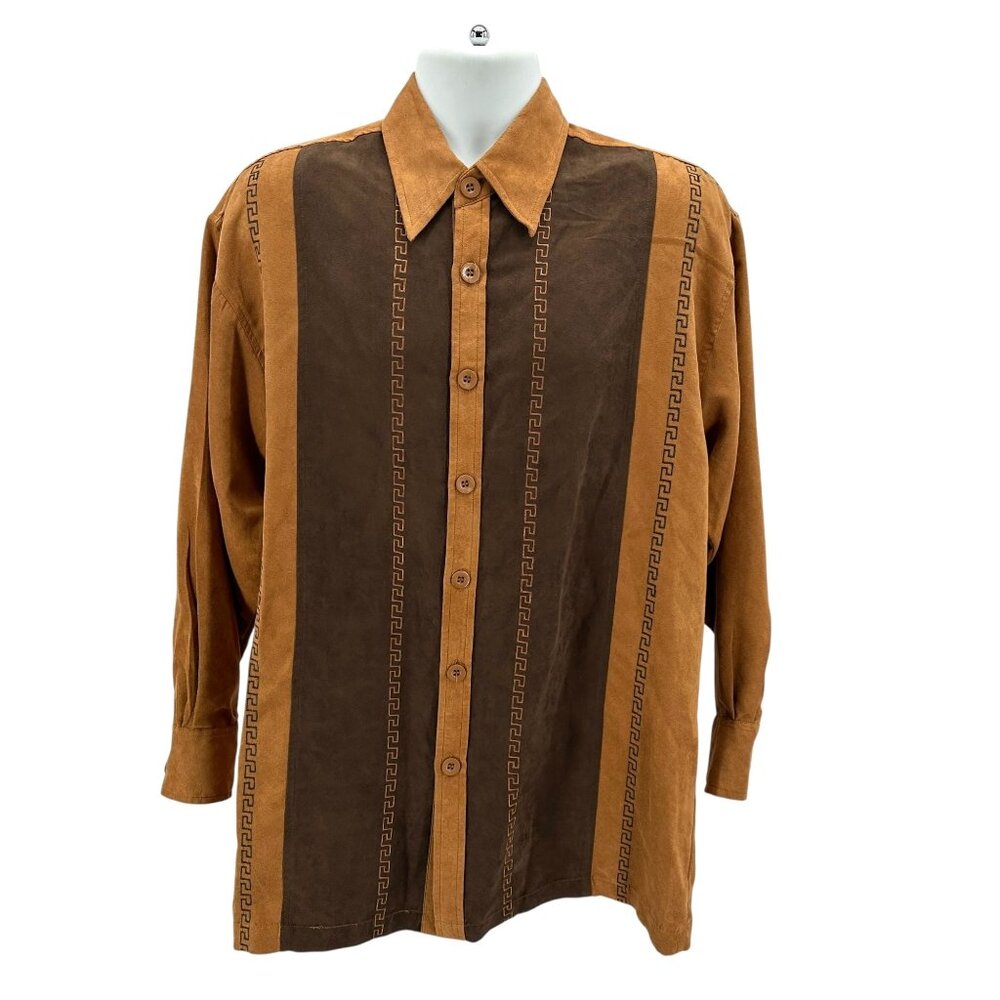 Vintage Alberto Celini Mens Medium Shirt Leather Suede Tan Western Button